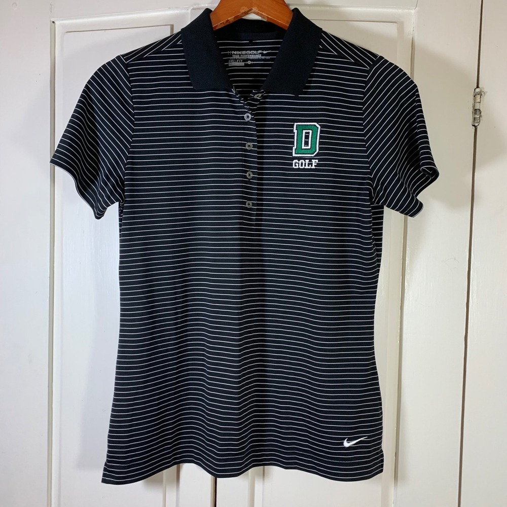 Nike Women’s Black & White Striped Golf Polo with Green Patch
